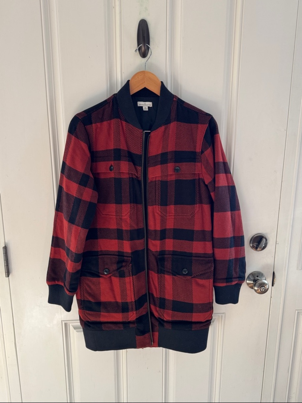 LL Bean Signature Rust and Black Plaid Bomber Jacket